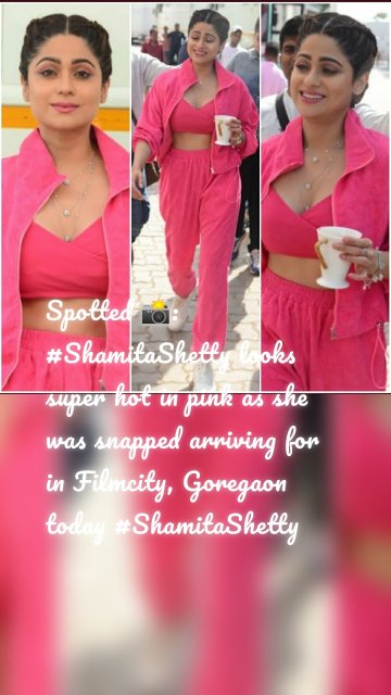Spotted 📸: #ShamitaShetty looks super hot in pink as she was snapped arriving for in Filmcity, Goregaon today #ShamitaShetty